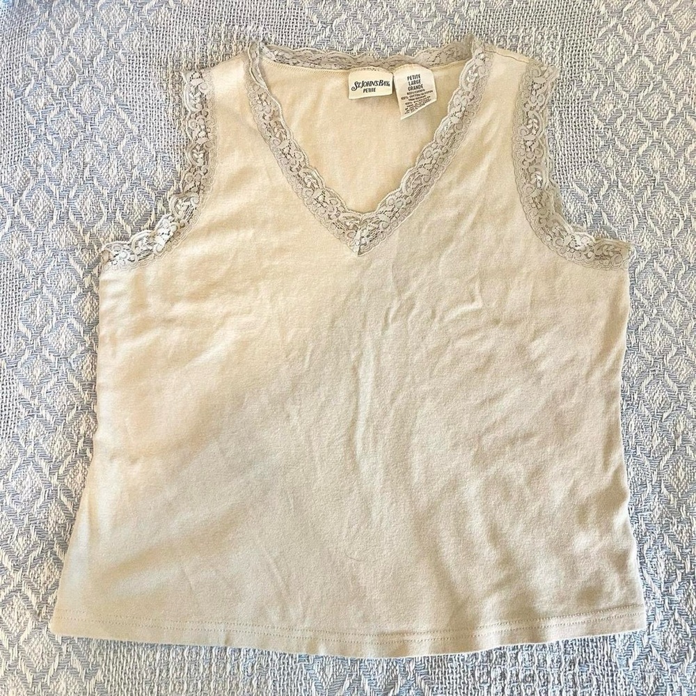 Cream and white lace trim tank top